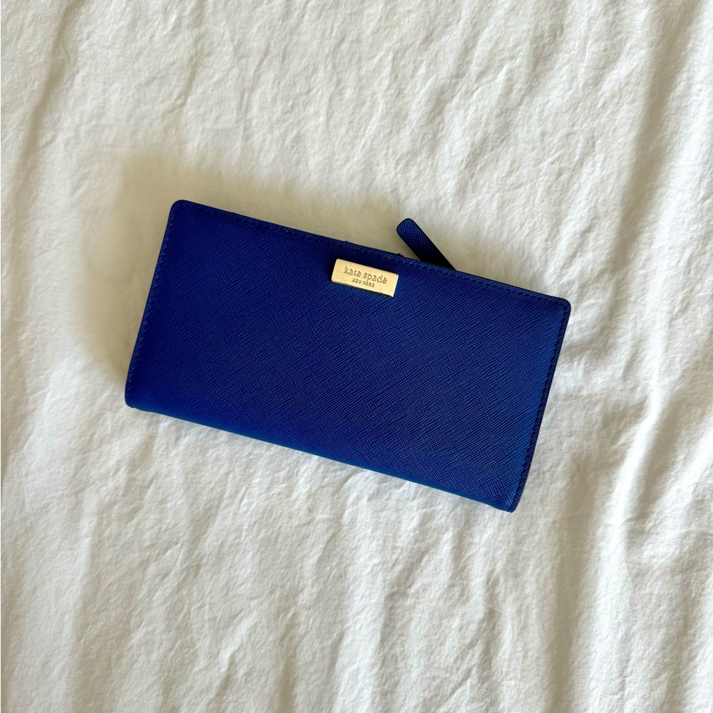 kate spade Cobalt Blue Zip Wallet with Gold Plaque